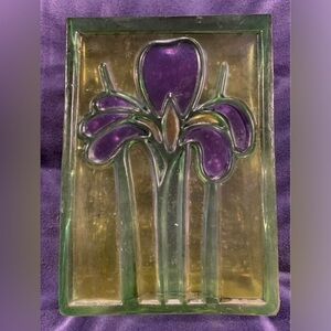Vintage Romania FTD Stained Flashed Glass Iris Vase Planter